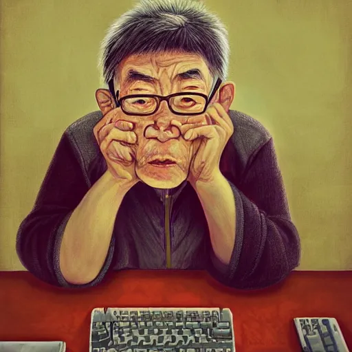 Prompt: portrait of the last living gamer by cui bai