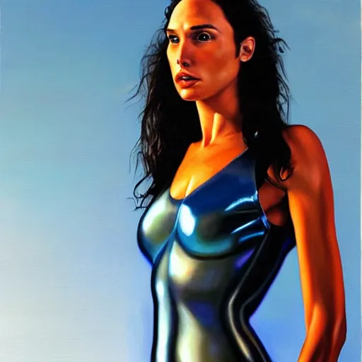 Prompt: a striking hyper real painting of Gal Gadot by Jeffrey Smart.