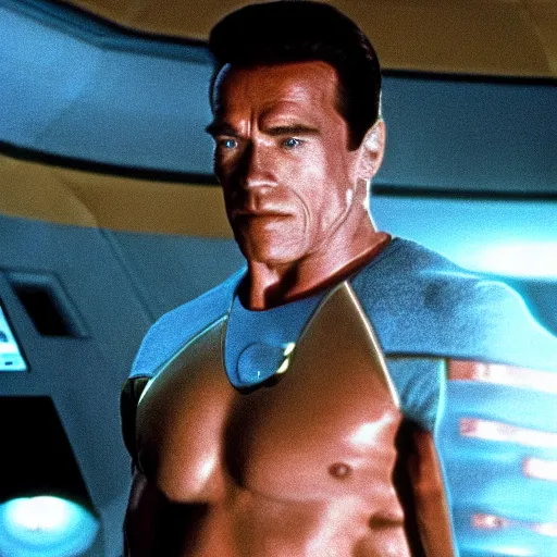 Image similar to arnold schwarzenegger in star trek the next generation, 4 k hd still