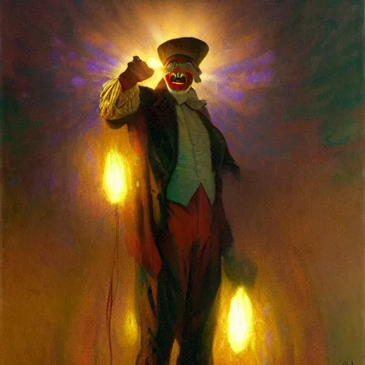 Image similar to uncle sam as a clown, radiant light, caustics, heroic, bright iridescent light, by gaston bussiere, bayard wu, greg rutkowski, maxim verehin