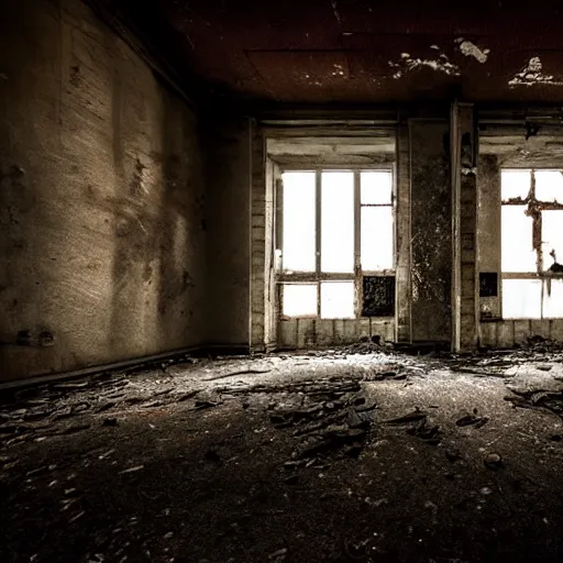 Image similar to Abandoned building interior, dimly lit