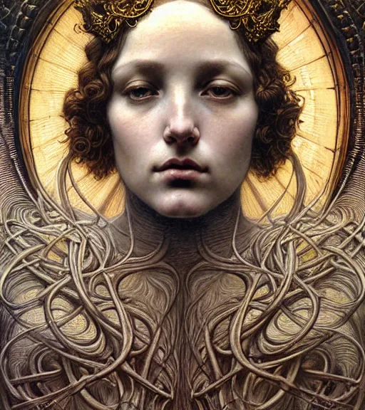 Image similar to detailed realistic beautiful young medieval queen of jupiter face portrait by jean delville, gustave dore and marco mazzoni, art nouveau, symbolist, visionary, gothic, pre - raphaelite. horizontal symmetry by zdzisław beksinski, iris van herpen, raymond swanland and alphonse mucha. highly detailed, hyper - real, beautiful