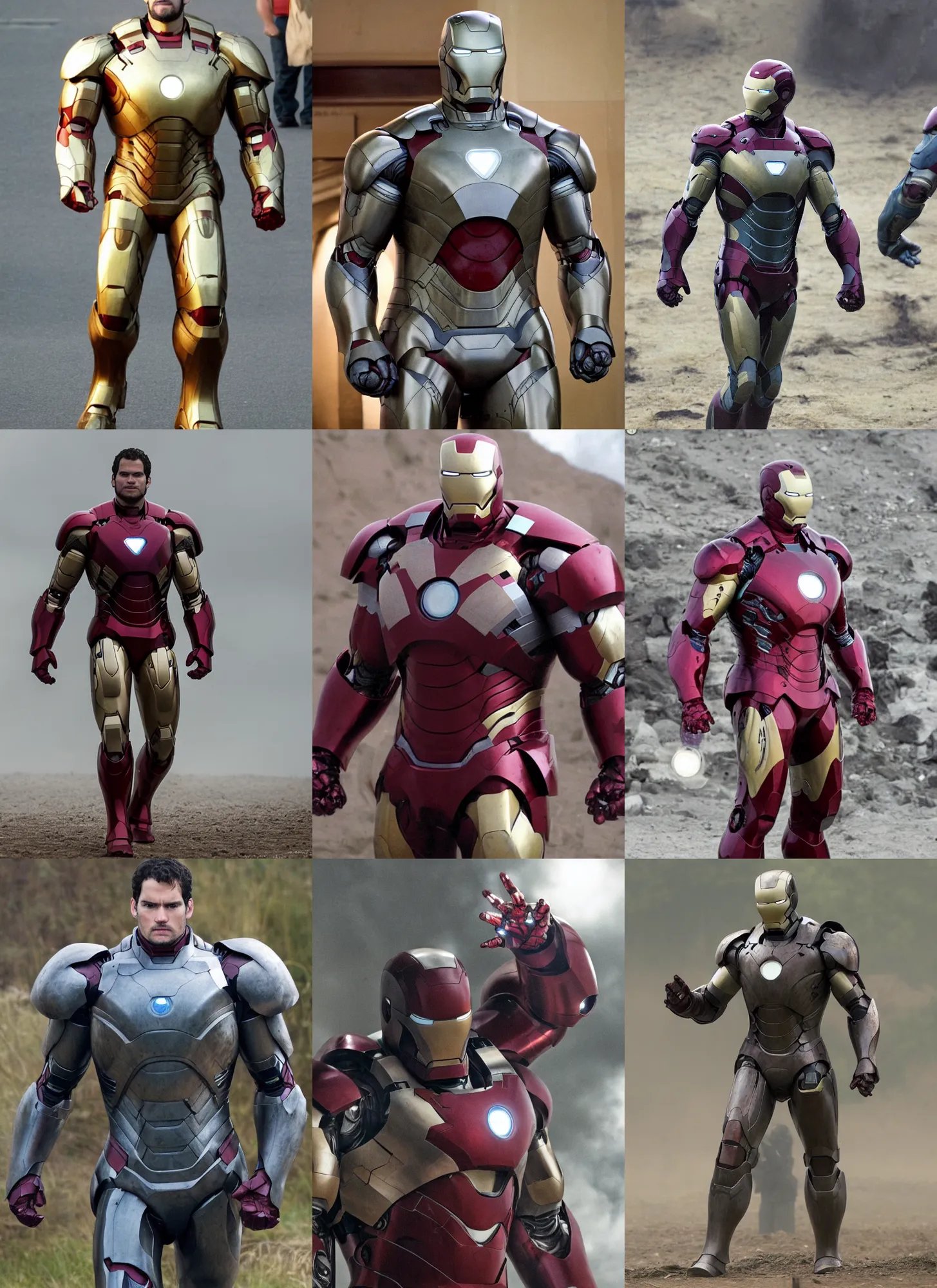 Prompt: obese armor!! henry cavill wearing iron man suit fat belly!!!, trip to legnica, very realistic film still, natural