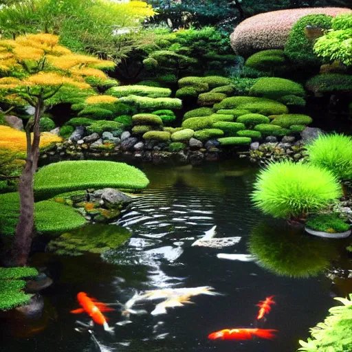 Prompt: photo of a koi pond in a Japanese garden, beautiful, high detail, golden ratio, amazing,