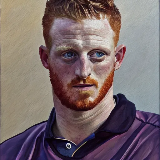 Image similar to a portrait of Ben Stokes, England cricket captain, oil painting in the style of Lucian Freud, morning light, trending on artstation