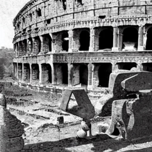 Prompt: old photo of ancient rome and aliens