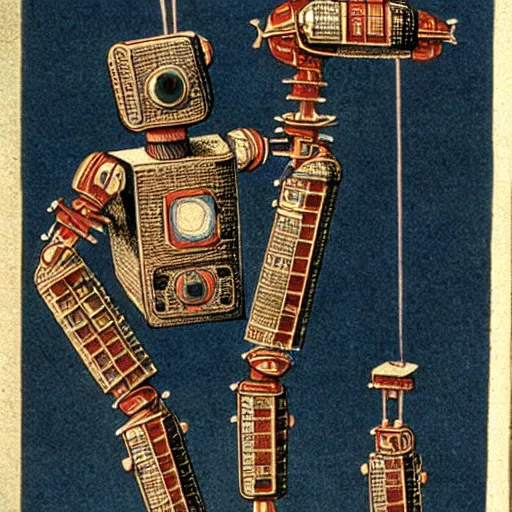 Image similar to beautiful illustration, color plate from the book “ various microscopic robots ” published in 1 8 6 2