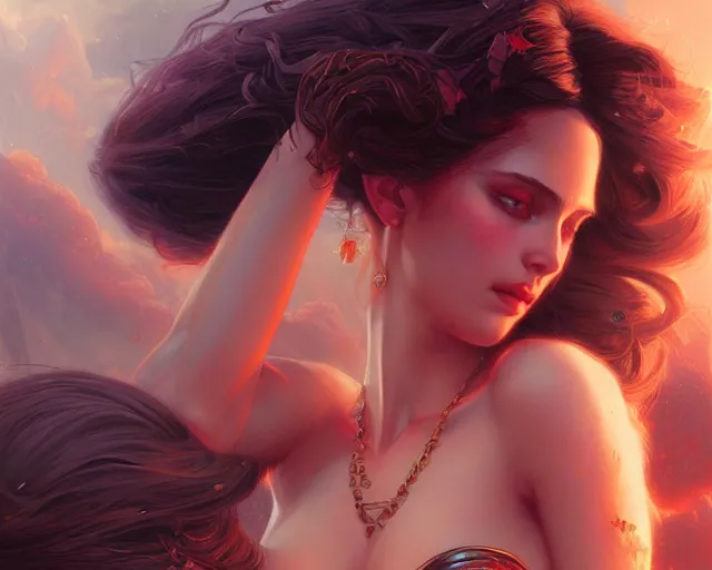 Prompt: illustration of a seductive and powerful aphrodite, detailed intricate illustration, detailed illustration, hd, 4 k, digital art, overdetailed art, by greg rutkowski, by loish, complementing colors, trending on artstation, deviantart