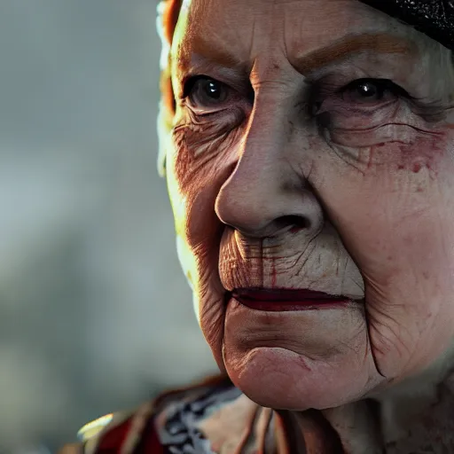 Image similar to Queen Elizabeth as an NPC in Dying Light, gameplay screenshot, insanely detailed face