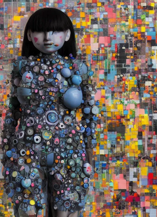 Image similar to professional art magazine photograph of a contemporary art sculpture of a modular quirky yorha android, by hikari shimoda, by jack gaughan