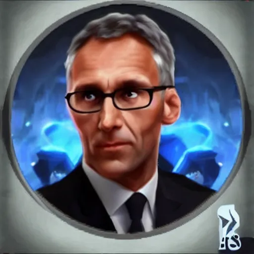 Prompt: Jens Stoltenberg as a character in the game League of Legends, with a background based on the game League of Legends, detailed face, old 3d graphics