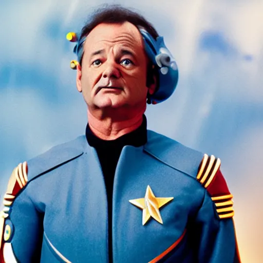 Image similar to bill murray as a starship captain, high definition, color film,