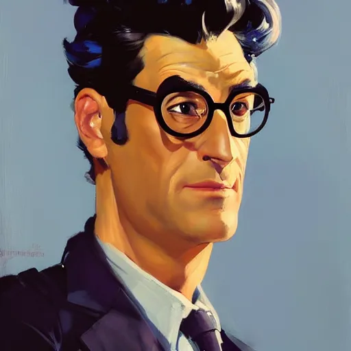 Image similar to greg manchess portrait painting of armored dr. egon spengler as overwatch character, medium shot, asymmetrical, profile picture, organic painting, sunny day, matte painting, bold shapes, hard edges, street art, trending on artstation, by huang guangjian and gil elvgren and sachin teng