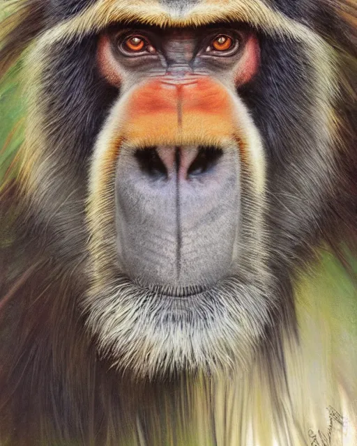 Image similar to portrait of a mandrill by Mandy Jurgens and Richard Schmid and chuck close and mucha