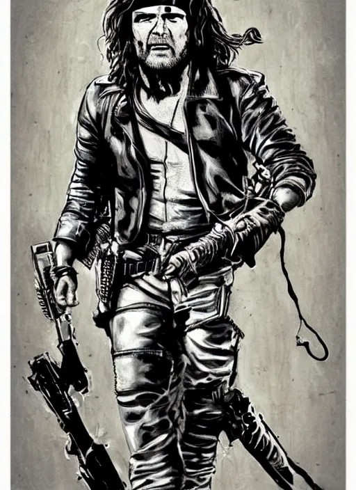 Image similar to Kurt Russell as Snake Plissken Escape From New York, Movie Inspired, mixed media, tritone, pinterest