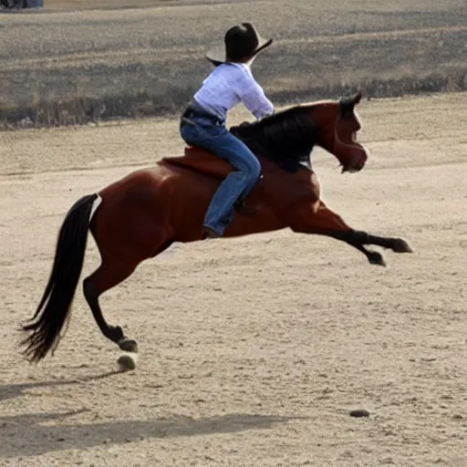 Image similar to man riding an invisible horse