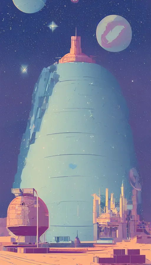 Prompt: epic magical observatory, large telescope, shooting stars, sharp focus, james gilleard, moebius, print, risograph, cinematic, game art