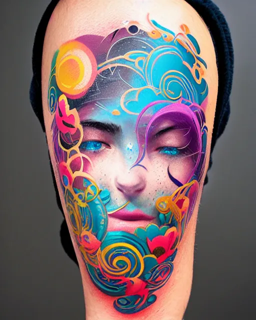 Image similar to flowery face tattoos, by petros afshar, ross tran, peter mohrbacher, tom whalen, underwater bubbly psychedelic clouds