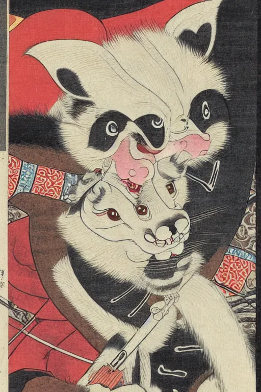 Prompt: a little - known commission from a famous ukiyo - e artist depicts the fursona of tokugawa ieyasu, furry shogun, tokugawa era watercolor illustration