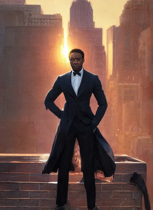 Prompt: A digital painting of a portrait of Chadwick Boseman alone on a rooftop during Golden Hour. masterpiece 4k digital illustration by Ruan Jia and Mandy Jurgens and Artgerm and greg rutkowski and Alexander Tsaruk and WLOP and william-adolphe bouguereau, marvel comics, dark, intricate, highly detailed, smooth, artstation, digital illustration by Ruan Jia and Mandy Jurgens and Artgerm and Wayne Barlowe and Greg Rutkowski and Frank Frazetta , award winning, Artstation, art nouveau aesthetic, Alphonse Mucha background, intricate details, realistic, panoramic view, Hyperdetailed, 8k resolution, intricate art nouveau