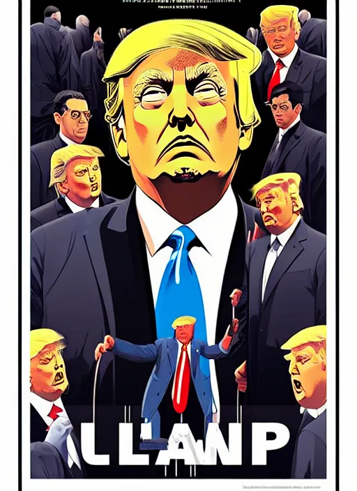 Prompt: highly detailed poster artwork by Michael Whelan and Tomer Hanuka, of Donald Trump, clean