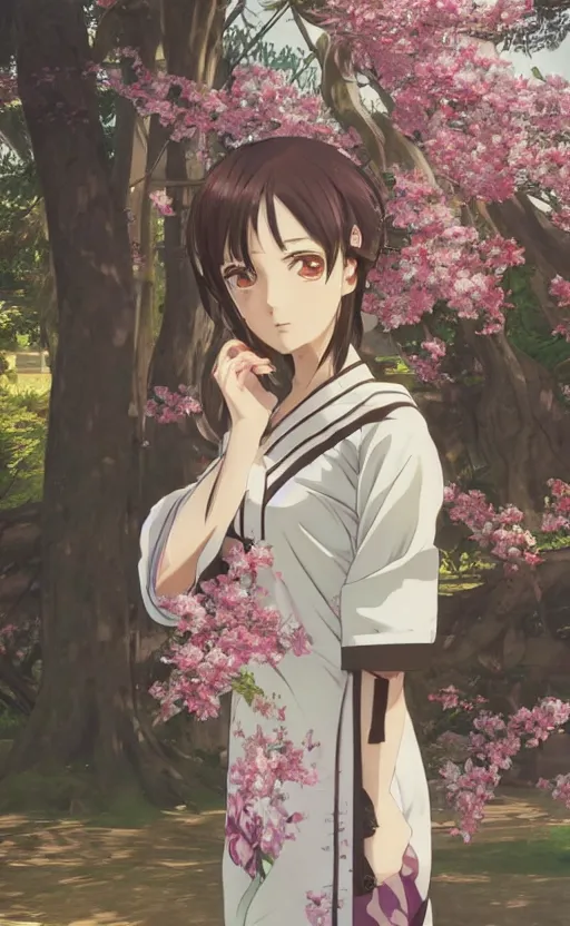 Prompt: anime style, gta 5, portrait of girl, yukata clothing, sakura tree in background, short hair, hair down, symmetrical facial features, from arknights, hyper realistic, extreme detail, 4 k drawing, safebooru, realistic lighting, by alphonse mucha, greg rutkowski, sharp focus, backlit