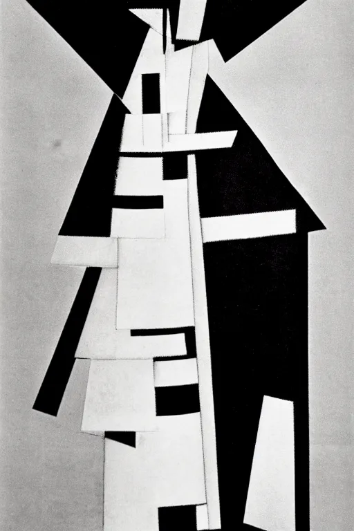 Prompt: avant garde dress black and white fashion photoshoot el lissitzky kazimir malevich