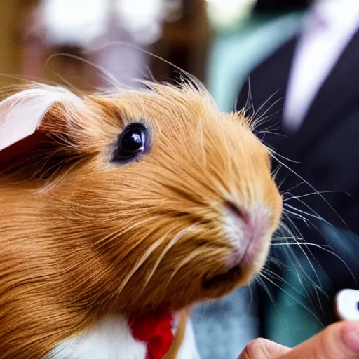 Prompt: a guinea pig taking a selfie in front of Queen Elizabeth II