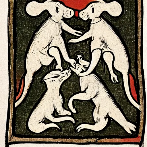 Prompt: a weasel and a ferret entwined, medieval coat of arms
