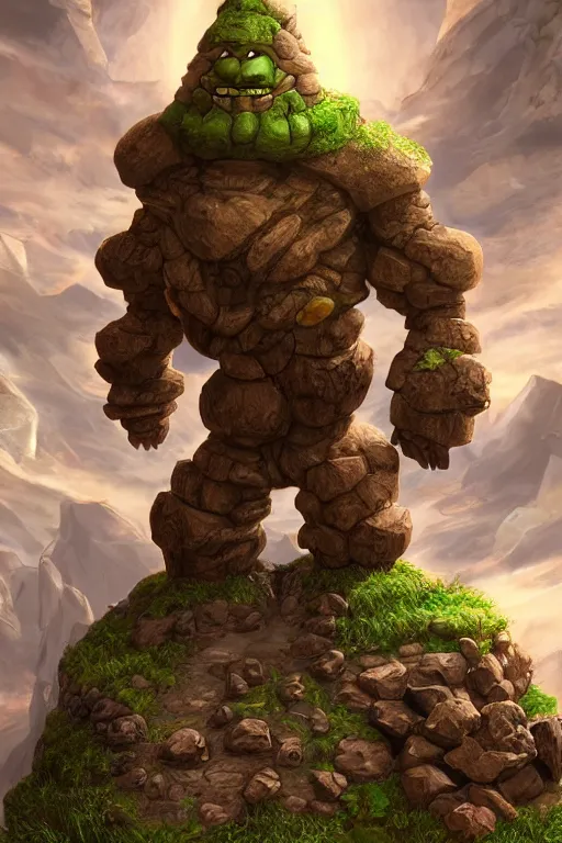 Image similar to zelda fantasy art giant golem troll wood rock greeble gemstone, global illumination ray tracing hdr fanart arstation by sung choi and eric pfeiffer and gabriel garza and casper konefal