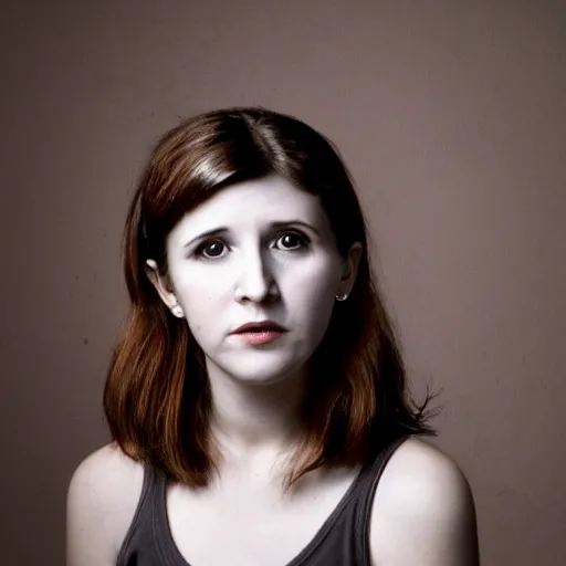 Prompt: a masterpiece portrait photo of a beautiful young woman who looks like a manic pixie dream girl carrie fisher, symmetrical face