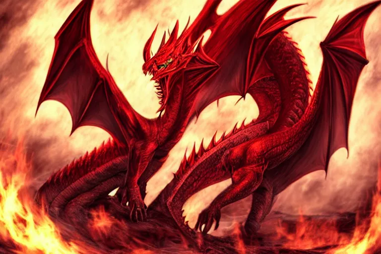 Prompt: The red dragon of abyss breath of the below flames