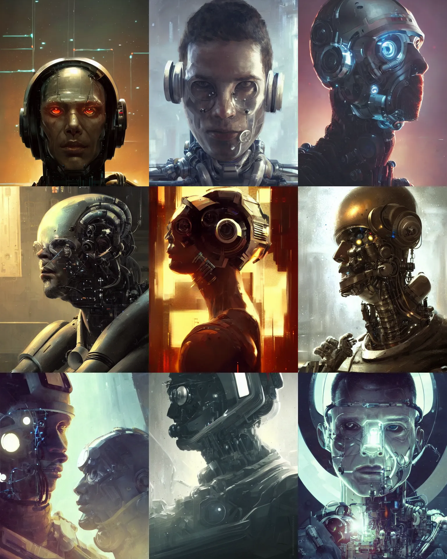 Image similar to a laboratory technician man with cybernetic enhancements seen from a distance, scifi character portrait by greg rutkowski, craig mullins, 1 / 4 headshot, cinematic lighting, dystopian scifi outfit, profile picture, mechanical, cyborg, half robot