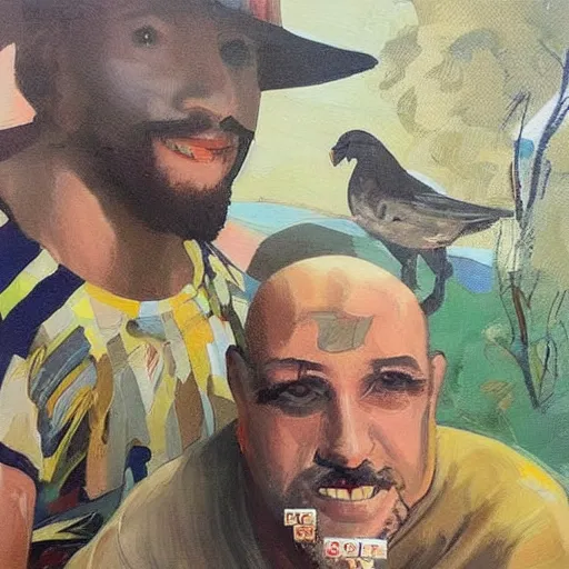 Prompt: This isn't exactly related (maybe I'm splitting the difference between us) but last month my brother and I spent over an hour just gawking at this dude's paintings and illustrations. ESPECIALLY his early work is worth checking out. Do let me know if you find anything you like! His name's brad holland. Here's his website: https://www.bradholland.net/