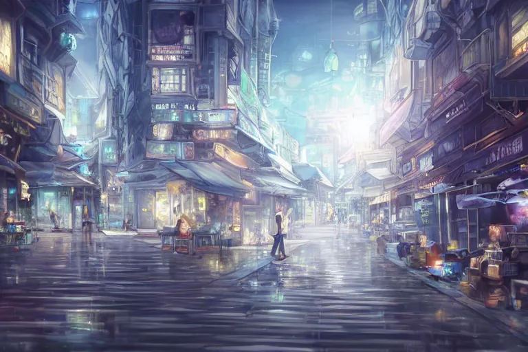 Image similar to dynamic composition, motion, ultra - detailed, incredibly detailed, a lot of details, amazing fine details and brush strokes, colorful and grayish palette, smooth, hd semirealistic anime cg concept art digital painting, watercolor oil painting without people, in asian city in style of cytus and deemo, blue flame, relaxing, calm and mysterious vibes