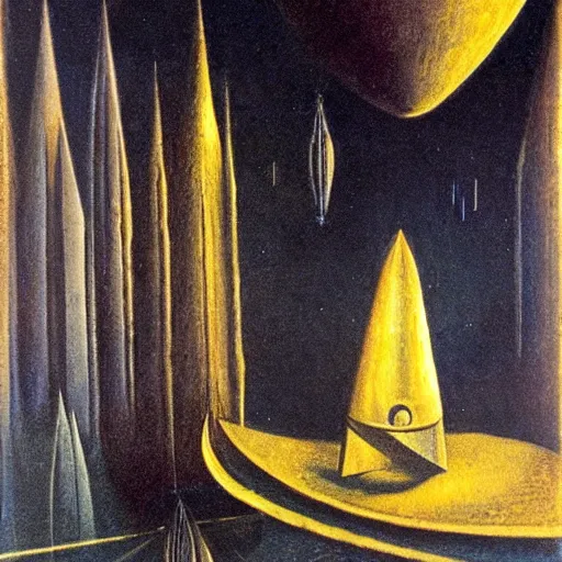 Prompt: a Remedios Varo painting of a spaceship