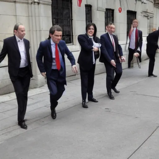 Prompt: Civil servants of the ministry of silly walks