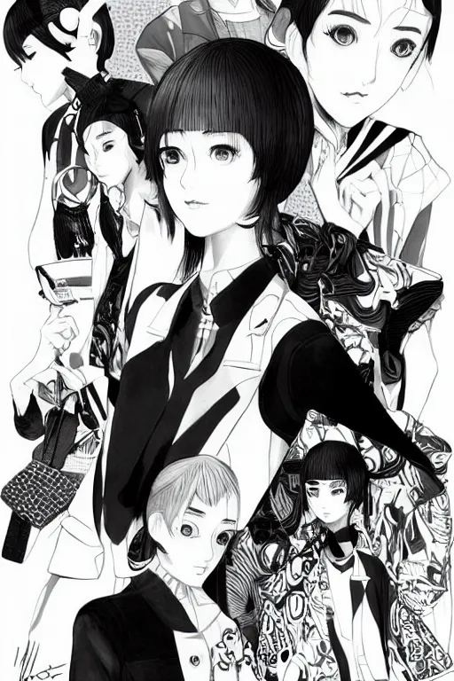 Image similar to girl wearing retro clothing, shigenori soejima and yoji shinakawa and tatsuki fujimoto illustration, heavy lineart, digital painting