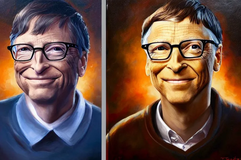 Image similar to portrait of bill gates with a knife as the zodiac killer bloodied, an oil painting by ross tran and thomas kincade