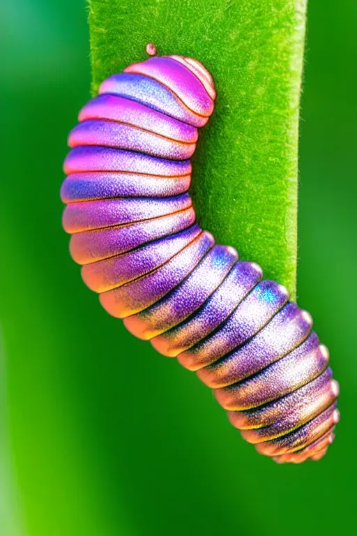 Prompt: high quality close-up photo iridescent caterpillar! gorgeous highly detailed david ligare elson peter cinematic pink lighting high quality low angle hd 8k sharp shallow depth of field