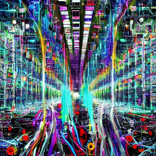 Image similar to diverse groups of humans destroying the supercomputer breaking circuits, from behind, rebirth, beauty, wide angle, elaborate, wet, highly detailed, colors, beautiful lighting