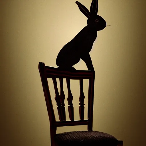 Prompt: a rabbit sitting on a chair, dramatic lighting, in the style of ilya repin