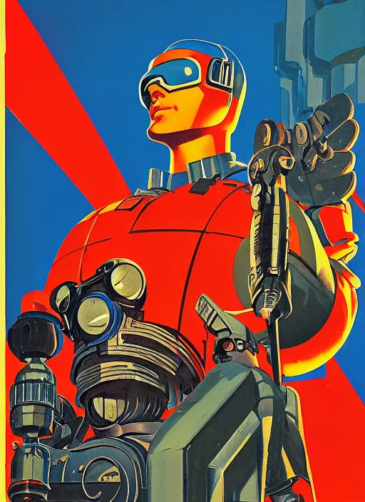 Image similar to soviet propaganda poster. cyberpunk mech pilot. portrait by jean giraud and anton otto fischer and john philip falter and will eisner and gil elvgren. realistic proportions. character art. science fiction d & d. tf 2, overwatch.