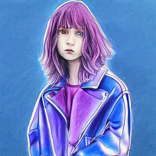 Image similar to a drawing of a blue and purple jacket, a color pencil sketch by avgust cernigoj, instagram contest winner, digital art, iridescent, art on instagram, childs drawing, seapunk