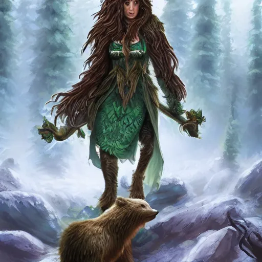 Image similar to elven druid summoning bears in the forest, d & d inspired, trending on artstation, ultra fine detailed, hyper detailed, hd, concept art, digital painting