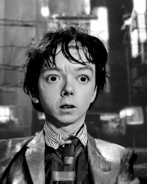 Image similar to film still of young actor bud cort, from harold and maude, as tetsuo in live action remake of akira, neo - tokyo, post apocalyptic, telekinesis, mutant psychic children, neo - tokyo, futuristic, in the style of alex proyas, ridley scott, katsuhiro otomo