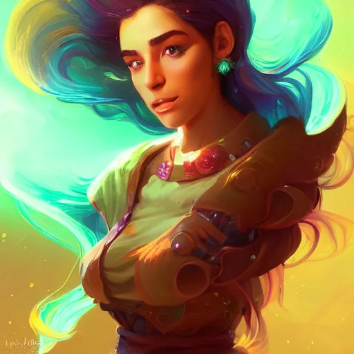 Image similar to portrait of beautiful woman with magical nebula hair, maya ali mage, gloomhaven, dynamic lighting, gaudy colors, octane render aesthetic, matte painting concept art, official fanart behance hd artstation by jesper ejsing, by rhads and makoto shinkai and lois van baarle and ilya kuvshinov and rossdraws