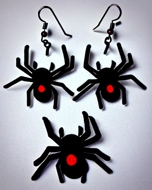 Image similar to spooky cartoon spider, 2 d lasercut earrings, in the style of tim burton