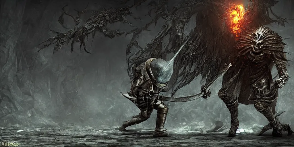 Image similar to minion as a darksouls boss, horror, hd, screenshot,