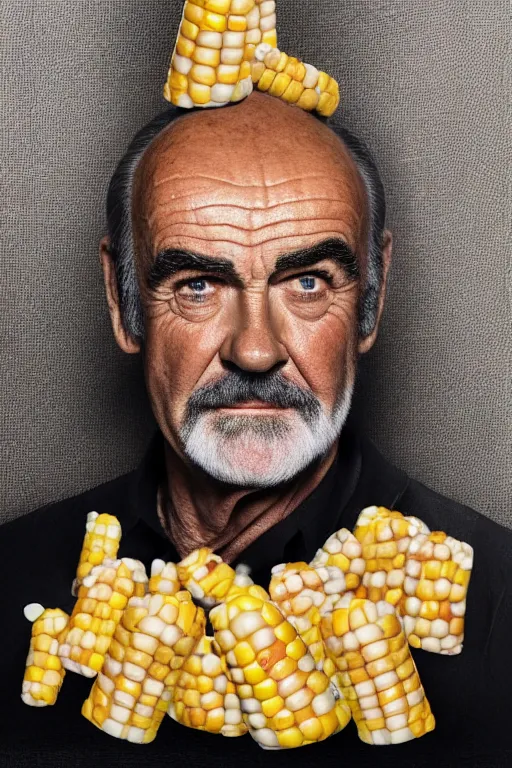 Image similar to 📷 sean connery is corn, made of food, head portrait, dynamic lighting, 4 k